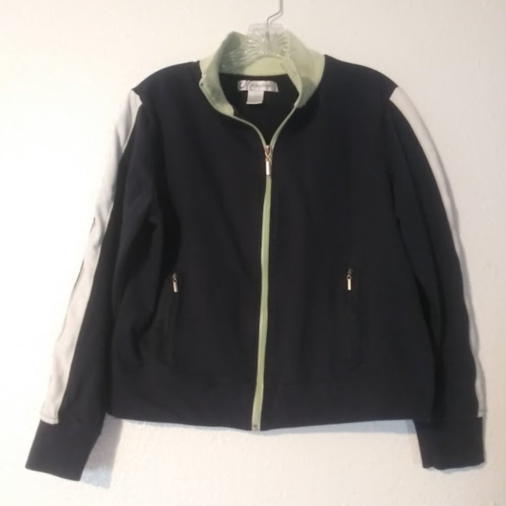Dressbarn women's size L navy blue, lime and white jacket